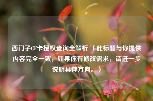 西门子CF卡授权查询全解析 (此标题与你提供内容完全一致,如果你有修改需求,请进一步说明具体方向。)