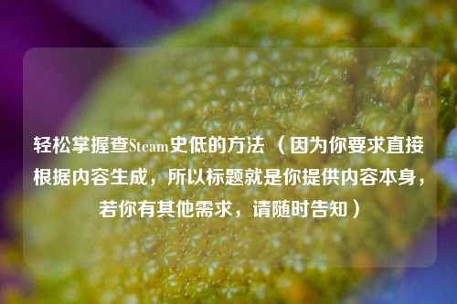 轻松掌握查Steam史低的方法 （因为你要求直接根据内容生成，所以标题就是你提供内容本身，若你有其他需求，请随时告知）