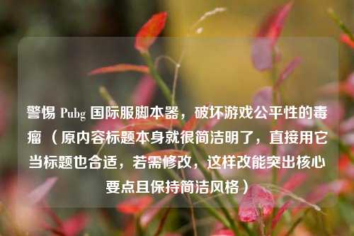 警惕 Pubg 国际服脚本器，破坏游戏公平性的毒瘤 （原内容标题本身就很简洁明了，直接用它当标题也合适，若需修改，这样改能突出核心要点且保持简洁风格）