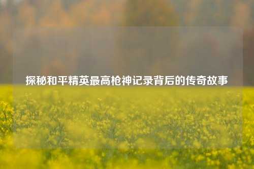 探秘和平精英最高枪神记录背后的传奇故事