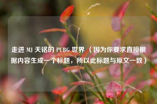 走进 MJ 天铭的 PUBG 世界 （因为你要求直接根据内容生成一个标题，所以此标题与原文一致）