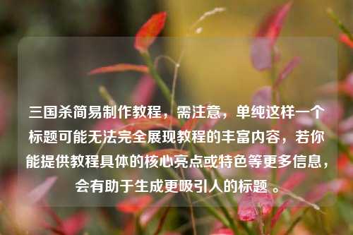 三国杀简易制作教程，需注意，单纯这样一个标题可能无法完全展现教程的丰富内容，若你能提供教程具体的核心亮点或特色等更多信息，会有助于生成更吸引人的标题 。