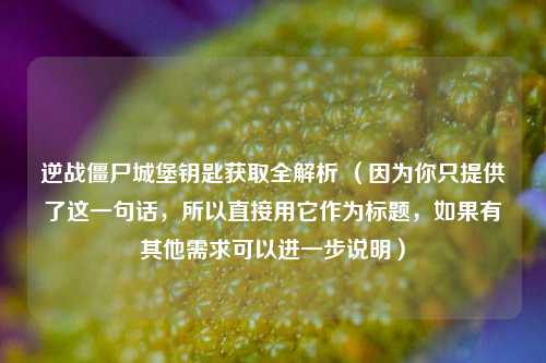 逆战僵尸城堡钥匙获取全解析 (因为你只提供了这一句话,所以直接用它作为标题,如果有其他需求可以进一步说明)