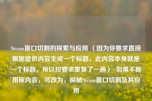 Steam窗口切割的探索与应用 (因为你要求直接根据提供内容生成一个标题,此内容本身就是一个标题,所以按要求重复了一遍) 如果不能用原内容,可改为,探秘Steam窗口切割及其应用