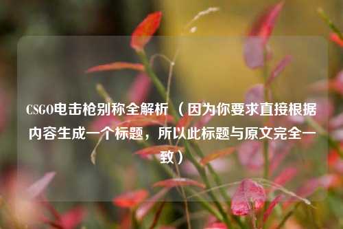 CSGO电击枪别称全解析 (因为你要求直接根据内容生成一个标题,所以此标题与原文完全一致)
