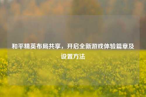 和平精英布局共享,开启全新游戏体验篇章及设置方法