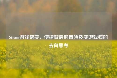 Steam游戏帮买,便捷背后的风险及买游戏钱的去向思考