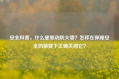 安全科普，什么是驱动防火墙？怎样在保障安全的前提下正确关闭它？